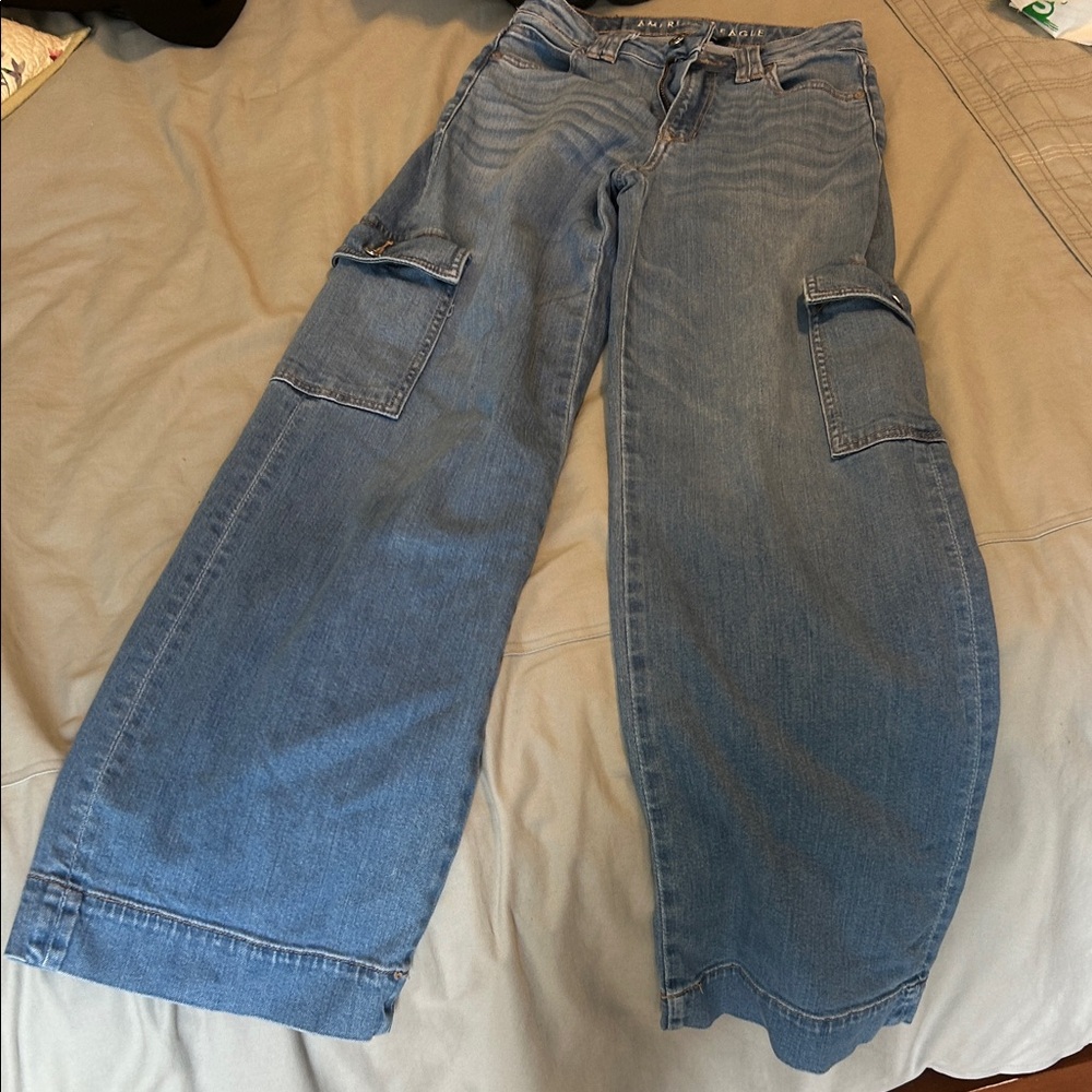 Women's Blue Cargo Jeans American Eagle